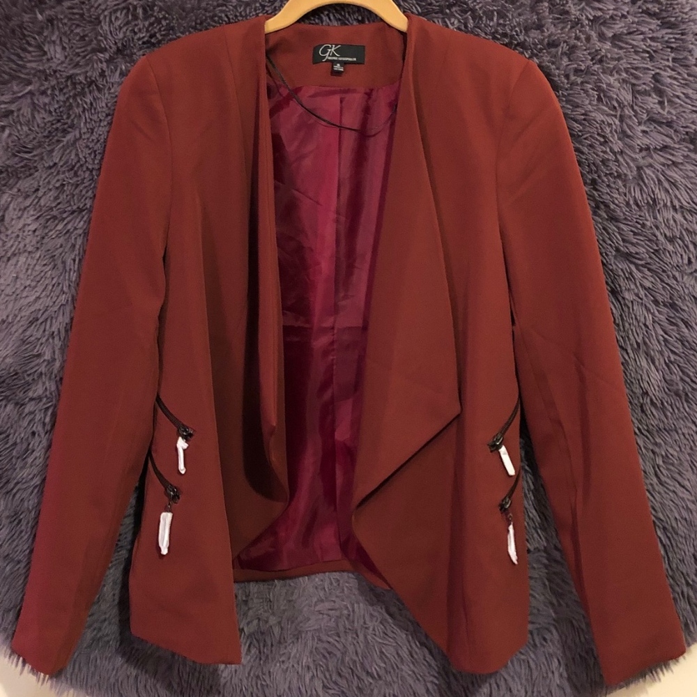 Wine/Burgundy Open Asymmetrical Blazer